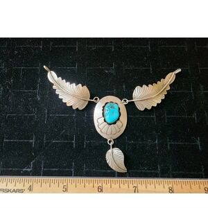 Native American Sterling Silver/Turquoise Necklace No  Chain Marked M Tested+